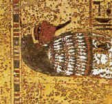De mummie van Toetanchamon (fragment grafschildering oostwand)
