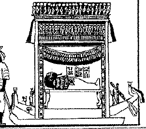Toetanchamon's mummie onder de baldakijnen (B. Hilgers)