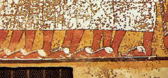 De voeten van de trekkers van Toetanchamon's katafalk (fragment grafschildering oostwand)